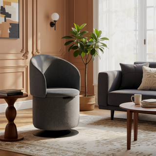 Sunvega Black Metal and Grey Fabric Finch Contemporary Swivel Chair with Adjustable Backrest