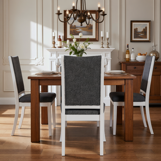 Sunvega Pearl White Upholstered Dining Side Chairs with Grey Cushions Set of 2