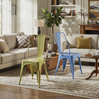 Sunvega Modern High Gloss Yellow and Blue Metal Dining Chairs Set of 2