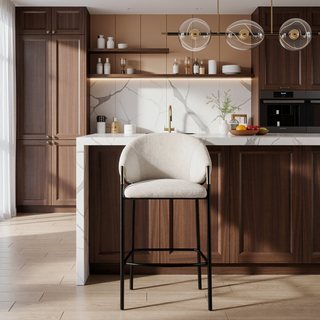 Sunvega Glossy Black and Beige Sloped Arm Counter Height Stools with Gold Accents