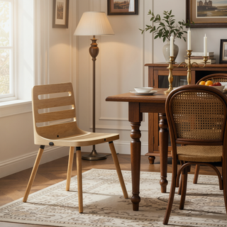 Sunvega Mid-Century Modern Dining Chair with Cream Fabric and Natural Wood Backrest