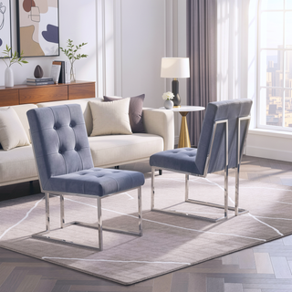 Sunvega Modern Velvet Dining Chair Set of 2 with Tufted Design and Gold Base