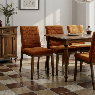 Sunvega Mid-Century Modern Burnt Orange Velvet Dining Chair Set with Walnut Solid Wood Base