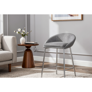 Sunvega Set of 2 Modern Bar Stools with Grey Fabric Upholstery and Chrome Legs