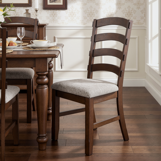 Sunvega Rustic Brown and Grey Solid Wood Ladder Back Side Chairs Set of 2