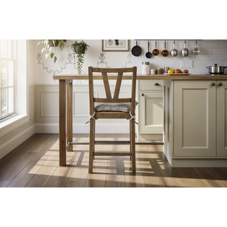 Sunvega Durable Hickory Veneer Rush Woven Seat Counter Height Chair with Cushion