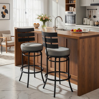 Sunvega Piren Swivel Bar or Counter Stool in Black with Gray Faux Leather