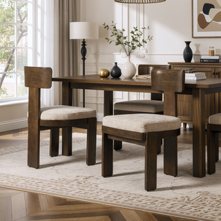 Sunvega Modern Upholstered Dining Chairs Set of 2 with Beige Chenille Fabric and Light Brown Wood Legs