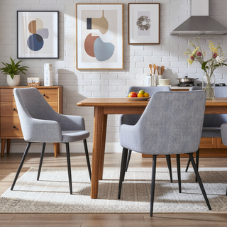 Sunvega Contemporary Black Metal and Grey Corduroy Fabric Dining Chair Set of 2