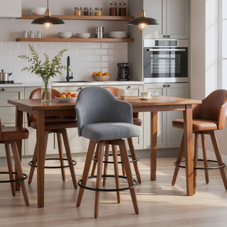 Sunvega Mid-Century Modern Counter Stool with Walnut Wood Back and Faux Leather