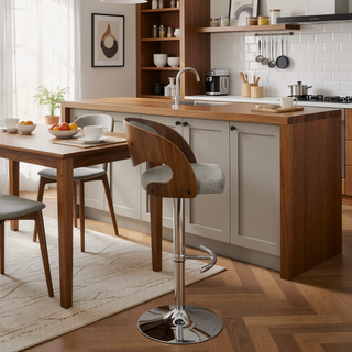 Sunvega Mid-Century Modern Adjustable Swivel Barstool with Walnut Back and Grey Fabric