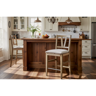 Sunvega Durable Hickory Veneer Rush Woven Seat Counter Height Chair with Cushion