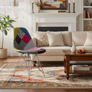 Sunvega Bohemian Style Patchwork Accent Chair with Geometric Pattern and Chromed Legs