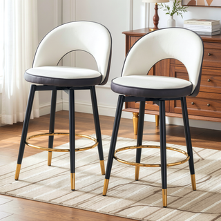 Sunvega Modern White and Dark Gray Spliced PU Upholstered 360 Rotatable Bar Chair