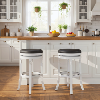 Sunvega 30 Inch Bar Stool with Weathered Gray Finish and Beige Fabric Seat