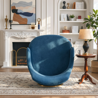 Sunvega Modern Dining Armchair in Blue Velvet with Solid Beech Wood Frame