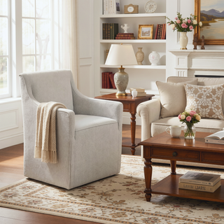 Sunvega Classic Slipcovered Dining Arm Chair with Hidden Casters and Piping Detail