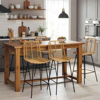 Sunvega Boho Kitchen Island Bar Stools Set of 2 with Breathable Wicker Seat and Back