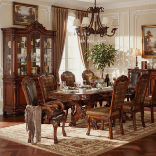 Sunvega Beige and Cherry Oak Padded Side Chair Set of 2 with Floral Back