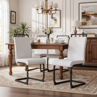 Sunvega Modern Faux Leather Upholstered Dining Chairs with High Back and Black Metal Legs