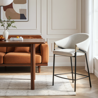 Sunvega Glossy Black and Beige Sloped Arm Counter Height Stools with Gold Accents