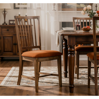 Sunvega Transitional Weathered Oak Finish Tan Linen Upholstered Dining Side Chairs Set of 2