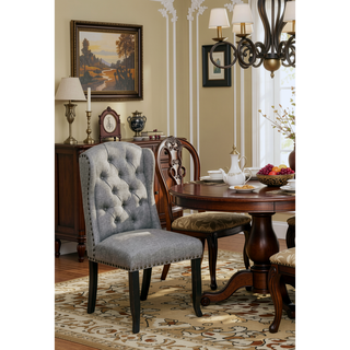 Sunvega Antique Black And Light Gray Finish Wingback Inspired Button Tufted Side Chairs