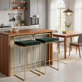 Sunvega Gold and Green Velvet Upholstered Stackable Barstool Set of 2