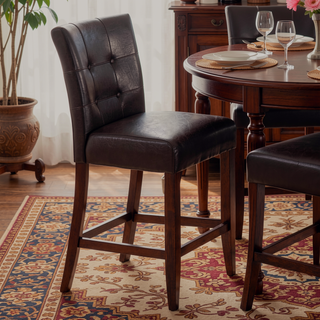Sunvega Set of 2 Counter Height Chairs with PU Upholstered Button-Tufted Backrest
