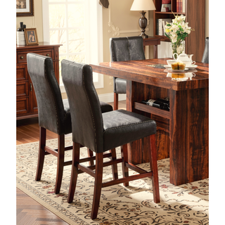 Sunvega Transitional Brown Cherry Leatherette Cushion Seat Counter Height Chairs
