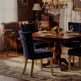Sunvega Gold Velvet Upholstered Dining Chairs with Tufted Design and Metal Legs