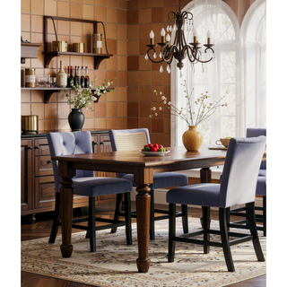Sunvega Transitional Dining Table with Faux White Marble Top and Black Wood Base