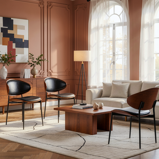 Sunvega Italian Mid-Century Modern Dining Chairs Set of 2 with PU Leather Seating