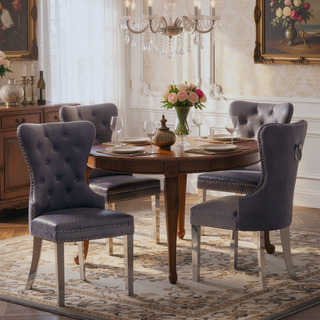 Sunvega Contemporary Tufted Velvet Dining Chairs with Nailhead Trim and Stainless Steel Legs, Set of 2