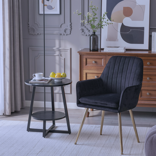 Sunvega Blue Velvet Mid-Back Dining Chairs with Gold Plated Legs for Living Room