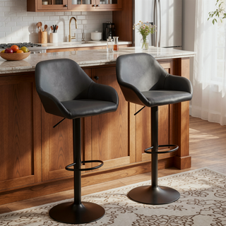 Sunvega Adjustable Swivel Bar Stools with Back and Footrest for Kitchen Counter Dining Room Set of 2 Black