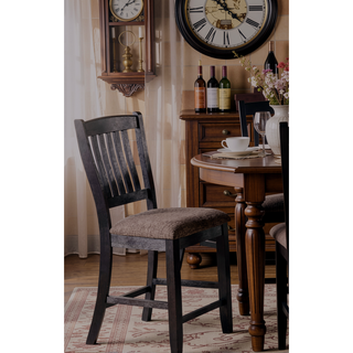 Sunvega Rustic Black Wooden High Chair with Fabric Seat 42 Inch Height