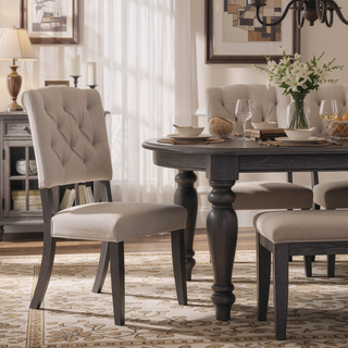 Sunvega Transitional Dining Chairs Set of 2 with Tufted Back and Beige Linen Upholstery