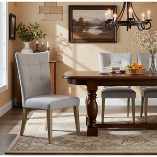 Sunvega Gray Synthetic Leather and Oak Finish Side Chairs with Upholstered Back and Seat