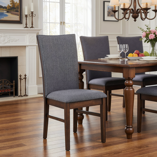 Sunvega Gray Upholstered Dining Side Chair with Soft Fabric and Sturdy Rubberwood Frame