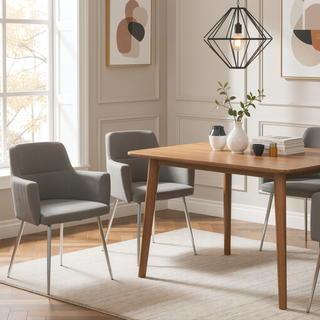 Sunvega Contemporary Grey Faux Leather Dining Chair with Cushioned Armrests Set of 2