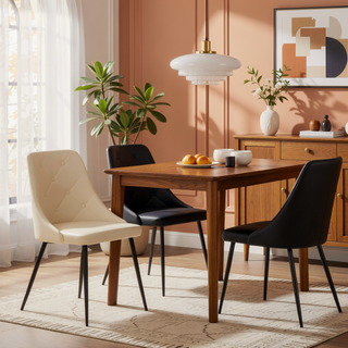 Sunvega Contemporary Faux Leather Upholstered Dining Chair with Tapered Metal Legs Set of 2