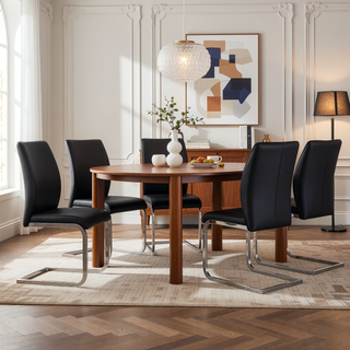 Sunvega PU Dining Chairs with Arched Metal Silver Legs and Crazy Horse Texture in Dark Gray