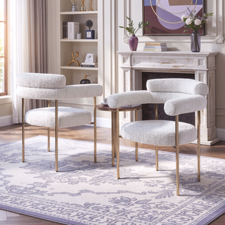 Sunvega Modern Boucle Fabric Upholstered Dining Chair Set with Black Metal Legs