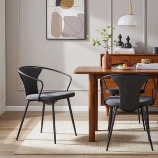 Sunvega Industrial Upholstered Chair with Black Metal and Dark Grey Fabric