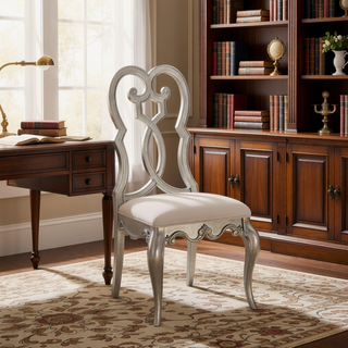 Sunvega Ivory and Antique Champagne Side Chairs with Queen Anne Back Design