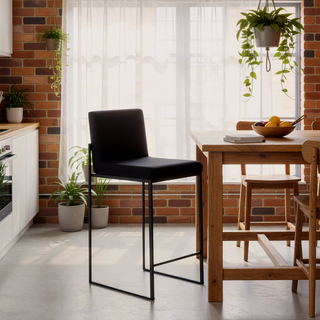 Sunvega Fuji High Back Counter Stool Set of 3 in Black Steel and Velvet
