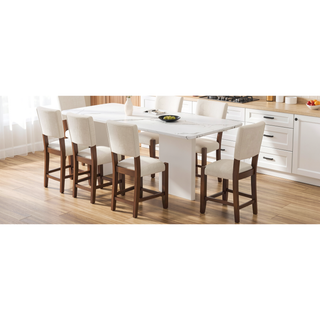 Sunvega 47.5 Inch Faux Marble Top Bar Dining Table with Walnut Legs for Kitchen