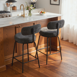 Sunvega Modern Boucle Upholstered Swivel Bar Stools Set of 2 with Metal Legs