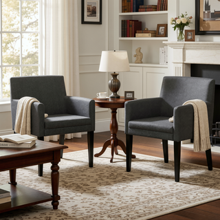 Sunvega Yorkshire Grey Upholstered Dining Arm Chair with Cushioned Arms for Dining Areas